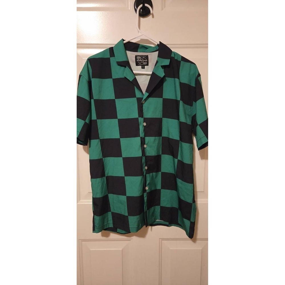 Steady Hands Demon Slayer Tanjiro Checkerboard Button Up Shirt - Size Small